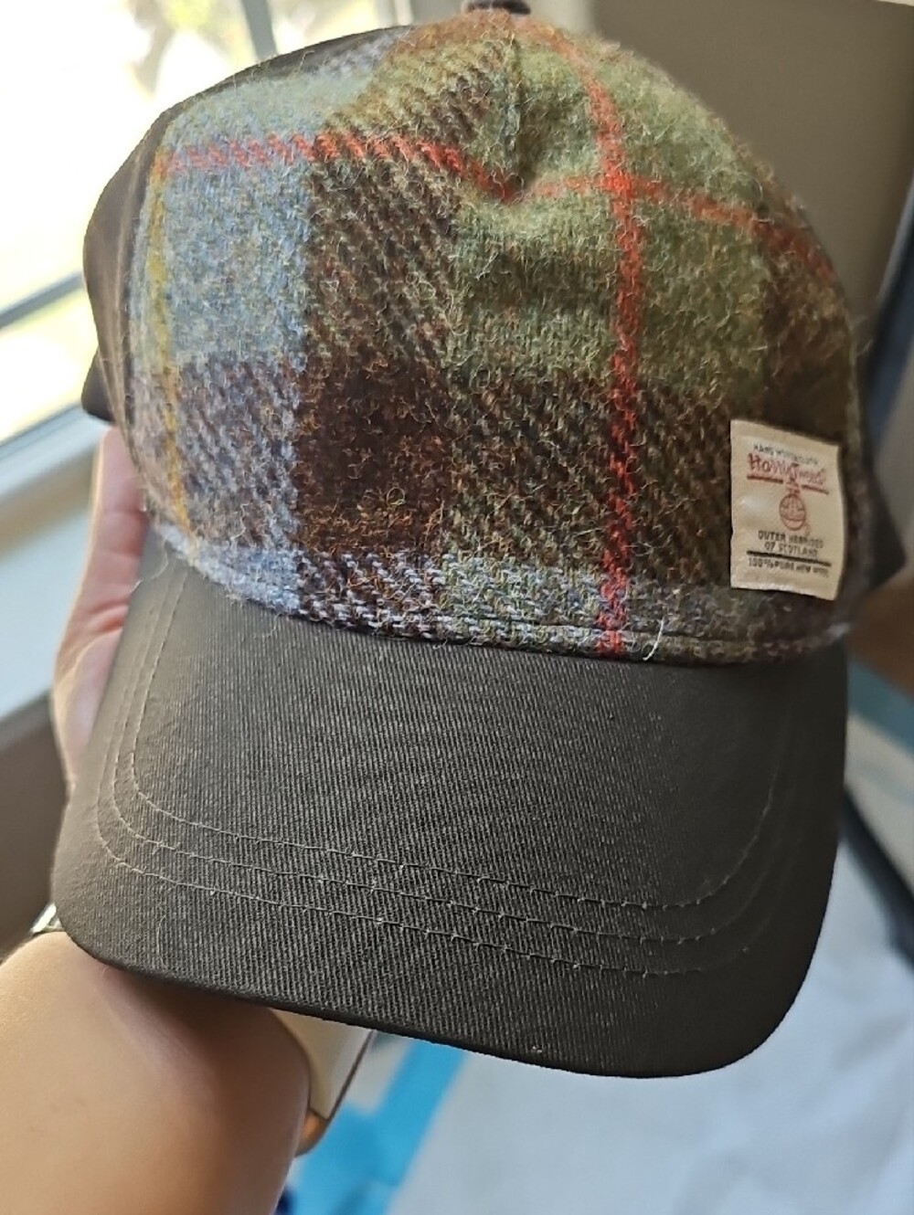 Harris Tweed Plaid Front Baseball Cap - Brown/Green - Picture 3 of 8